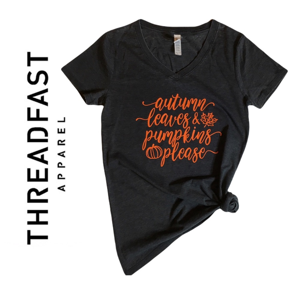 Women’s Threadfast Apparel Fall Custom Short Sleeve Shirt Autumn Pumpkins Cute